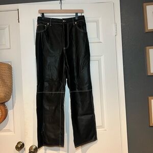Free People Black Leather Pants with White Accents